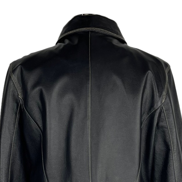 VINTAGE COLEBROOK 90S BLACK LEATHER STITCHED CLASSIC COLLARED ZIP UP MOTO JACKET - Picture 10 of 16